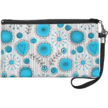 Whimsical Flowers Blue Wristlet