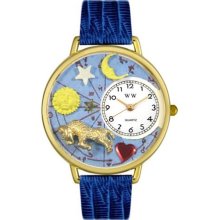 Whimsical Watches Unisex Aries Gold G1810003 Blue Leather Analog Quartz Watch with White Dial