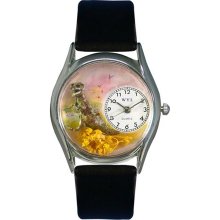 Whimsical Watches Unisex Dinosaur Silver S0150005 Black Leather Analog Quartz Watch with White Dial