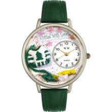 Whimsical Watches Whims-U0450016 Unisex U0450016 Christmas Knitting Hunter Green Leather Watch