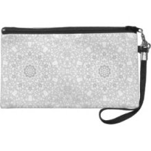 White Abstract Tile 109 Wristlet Clutches