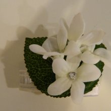 White corsage, Stephanotis, rhinestone, green, wrist corsage, prom corsage, wristlet, artificial flowers, silk flowers