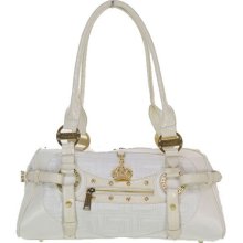 White Crocodile Handle Top Zipper Satchel by LYDCÂ® London