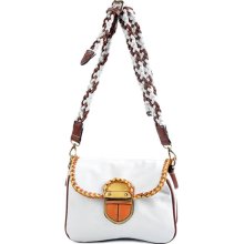 White cross body braided straps handbag