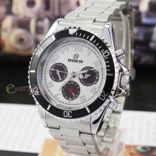 White Elegant Mens Watch Multi-dial Mechanical Auto-wind Date Week Steel