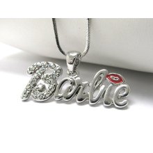 White gold plating crystal stud barbie pendant necklace