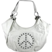 White Peace Sign Rhinestone Hobo Bag Handbag