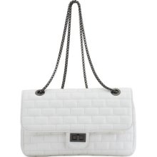 White Pu Leather Evening Party Baguette Tote Satchel Shoulder Sling Hand Bag