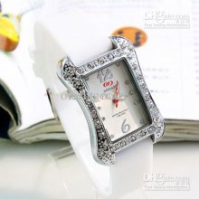 White Style Rectangle Dial Luxury Fashion Crytal Diamond Watch Leisu