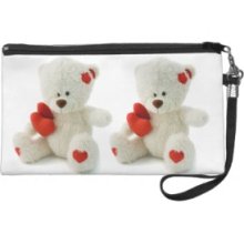 White Teddy bear holding a red heart Wristlet Clutch