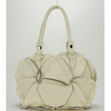 Woemn Genuine White Leather Tote Bag Shoulder Handbag Satchel Flower Patch Purse