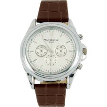 Womage 9285 Leather Band Men's Electronic Quartz Wrist Watch Brown