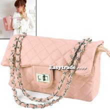 Women Classic Grid Clutch Shoulder Bag Handbag Quilting Chain Cross Esy1