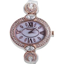 Women CZ Diamond White Dial and Leather Rose Tone Quartz Watch ...