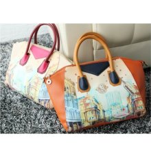 Women Oil Paint Pu Leather Hobo Purses Shoulder Bag Fit Dresses Handbag