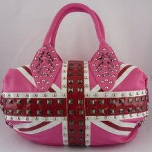 Women Pink Studs Union Flag Large Shoulder Bag