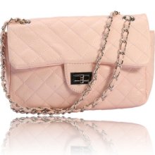 Women Rhombus Pattern Leather Chain Shoulder Handbag Pink - Leather - Bright Pink - fashion