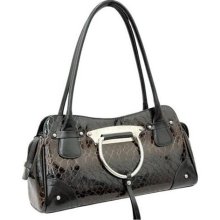 Women snake skin embossed shoulder bag black ...