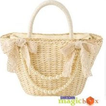 Women Sweet Lace Bowknot Straw Handbag Shoulder Bag 481