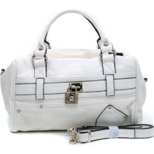 Women's Belted Satchel W/ Front Pocket DÃ©cor & Bonus Strap - Cream