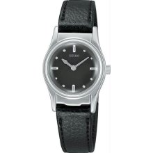 Women's Braille Stainless Steel Case Black Dial Leather Strap