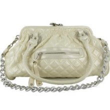 Womens Designer Shoulder Bag Cream Hangbag Silver Chain