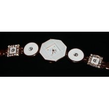 Womens Fashion/dress Bracelet Wrist Watch Off-white And Gold