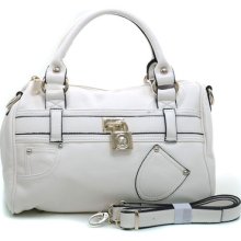 Women's Petite Belted Satchel W/ Front Pocket DÃ©cor & Bonus Strap - Cream