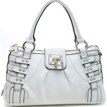 Women's Strapped & Studded Shoulder Bag W/ Lock Accent - Cream