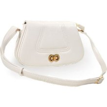 Women's White Saffiano Flap Twist Closurehandbag A