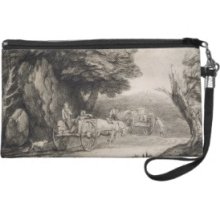 Wooded Landscape with Carts and Figures (etching o Wristlet Purse