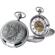 Woodford Skeleton Pocket Watch, 1895/Sk, Men's Chrome-Finished St. Christopher Pattern With Chain (Suitable For Engraving)