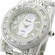 Wow Ladies / Men 18k Silver Plated Bling Watch Made With Swarovski Elements