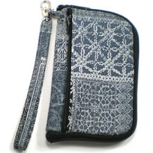 Wrap Around Zipper Gadget Cell Phone Case Wristlet Gray Tiles