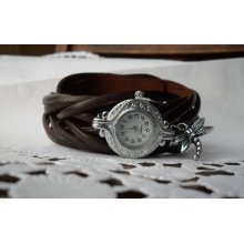 Wrist watch leather darkbrown