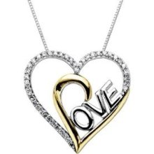 Xpy Sterling Silver And 14k Yellow Gold Framed Love Diamond Heart Pendant Neckla