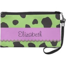 Your Name Animal Print Cow Black Green Purple Wristlet Purses