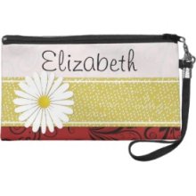 Your Name French Vintage Damask Red Black Yellow Wristlet Purse