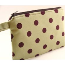 Zippered Wristlet-Green and Brown Polka Dot