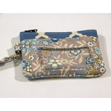 Zippered Wristlet, ID Pocket Wristlet, Grey, Blue and Yellow Wristlet, Floral Wristlet