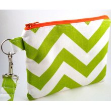 Zippered Wristlet with Detachable Wrist Strap-Chartreuse and White