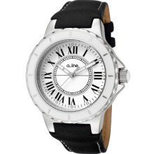 a_line Watches Women's Marina White Dial Black Leather Black Leather W