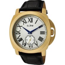 a line Women's Pyar Silver Dial Gold Tone Case Black Leather ...