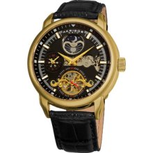 Akribos XXIV Men's Mechanical Dual Time Open Heart Leather Strap