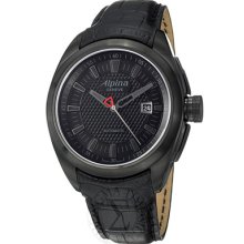 Alpina Men's 'Club' Black Dial Black Leather Strap Automatic Watch