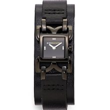 BCBGMAXAZRIA Square Leather Cuff Logo Watch - Black