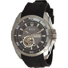 Bulova 96A136 Automatic Silver Tone Dial Skeleton Display Black R ...