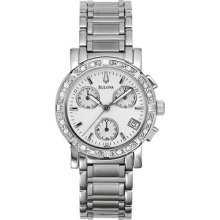 Bulova 96r19 16 Diamond Chronograph Date White Mop Dial Womens Wrist Watch