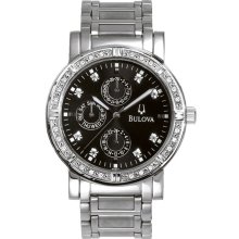 Bulova Diamond Black Mens Multifunction Watch 96E04