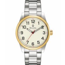 Bulova Gold Tone Bezel With Stainless Steel Bracelet